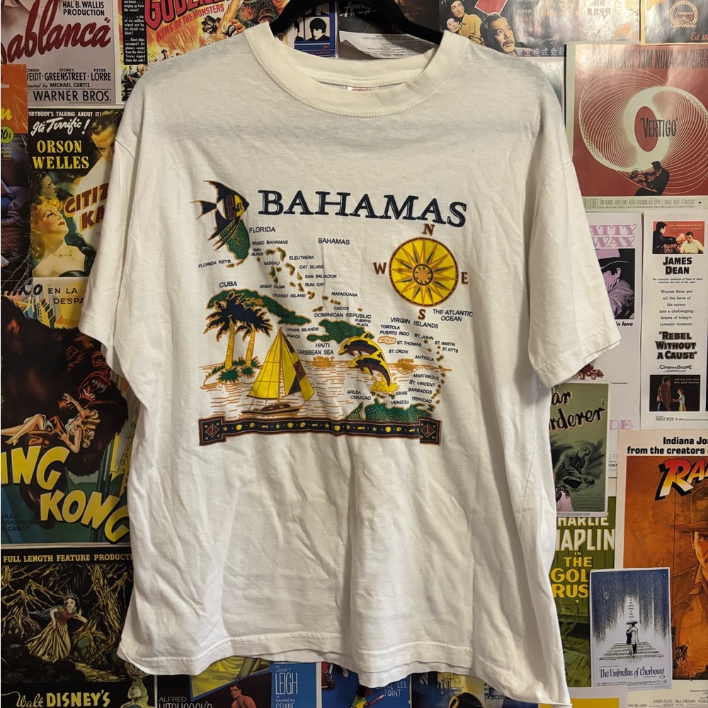 White Short Sleeve Tee with Tropical Graphic